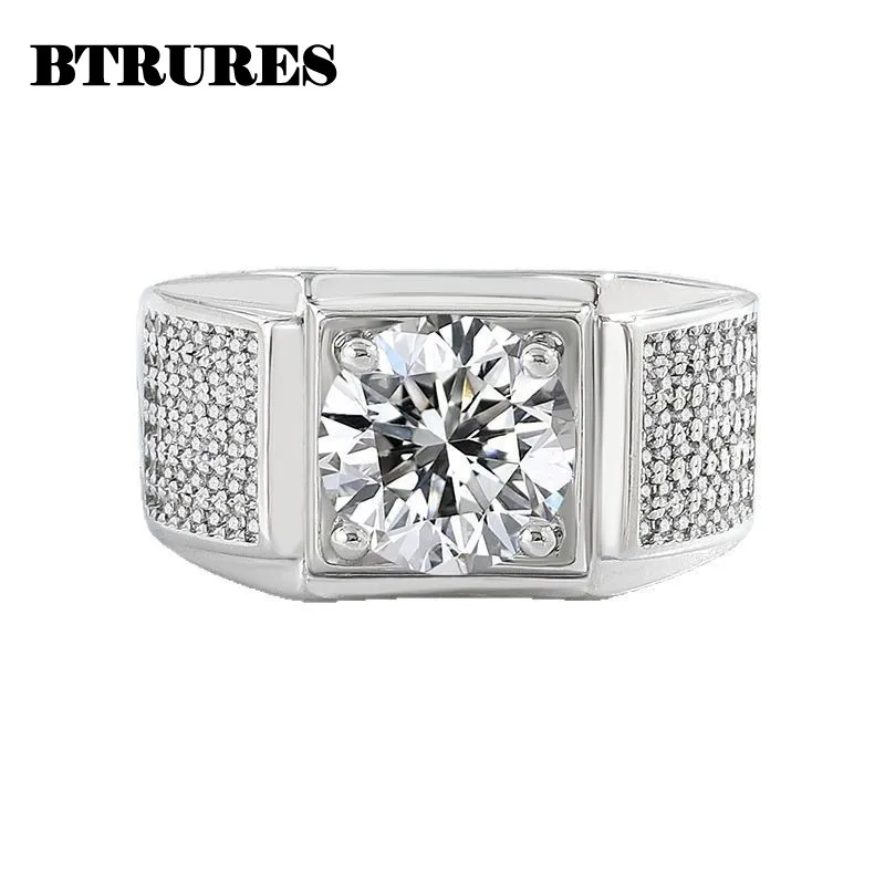Men's 925 Sterling Silver Square Zircon Open Adjustable Ring