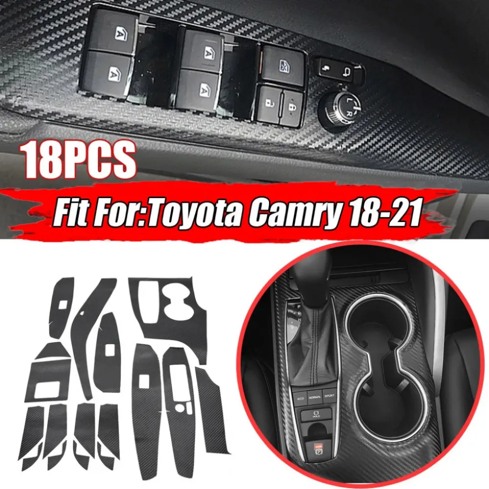 

18pcs Car Interior Carbon Fiber Pattern Decor Decal Accessories Car Console Panel Trim Stickers for Toyota Camry 2018-2021 LHD