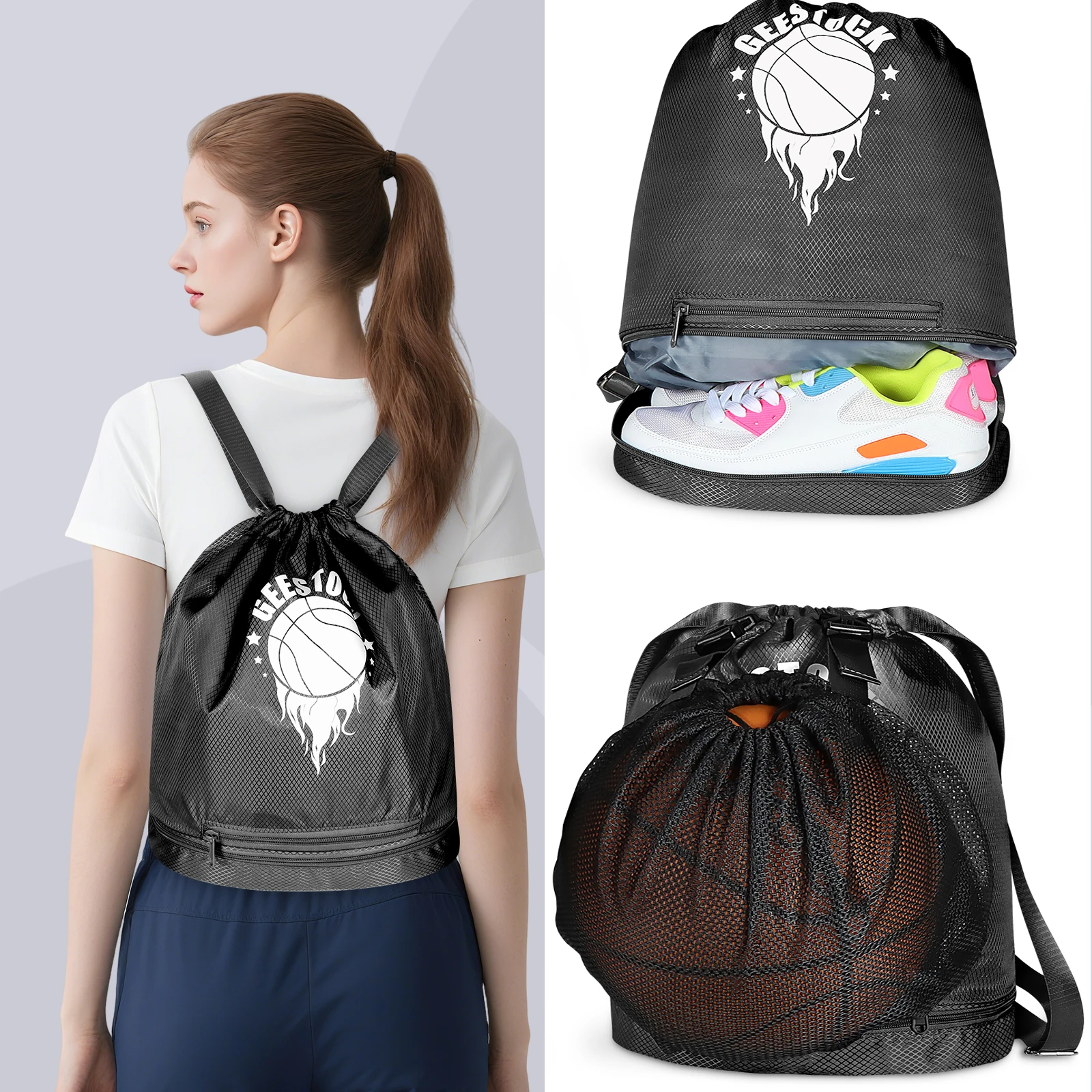 

Basketball Backpacks Lightweight Wet Dry Separation Shoe Storage Oxford Cloth Sport Backpack Adjustable Strap Weekend Travel Bag