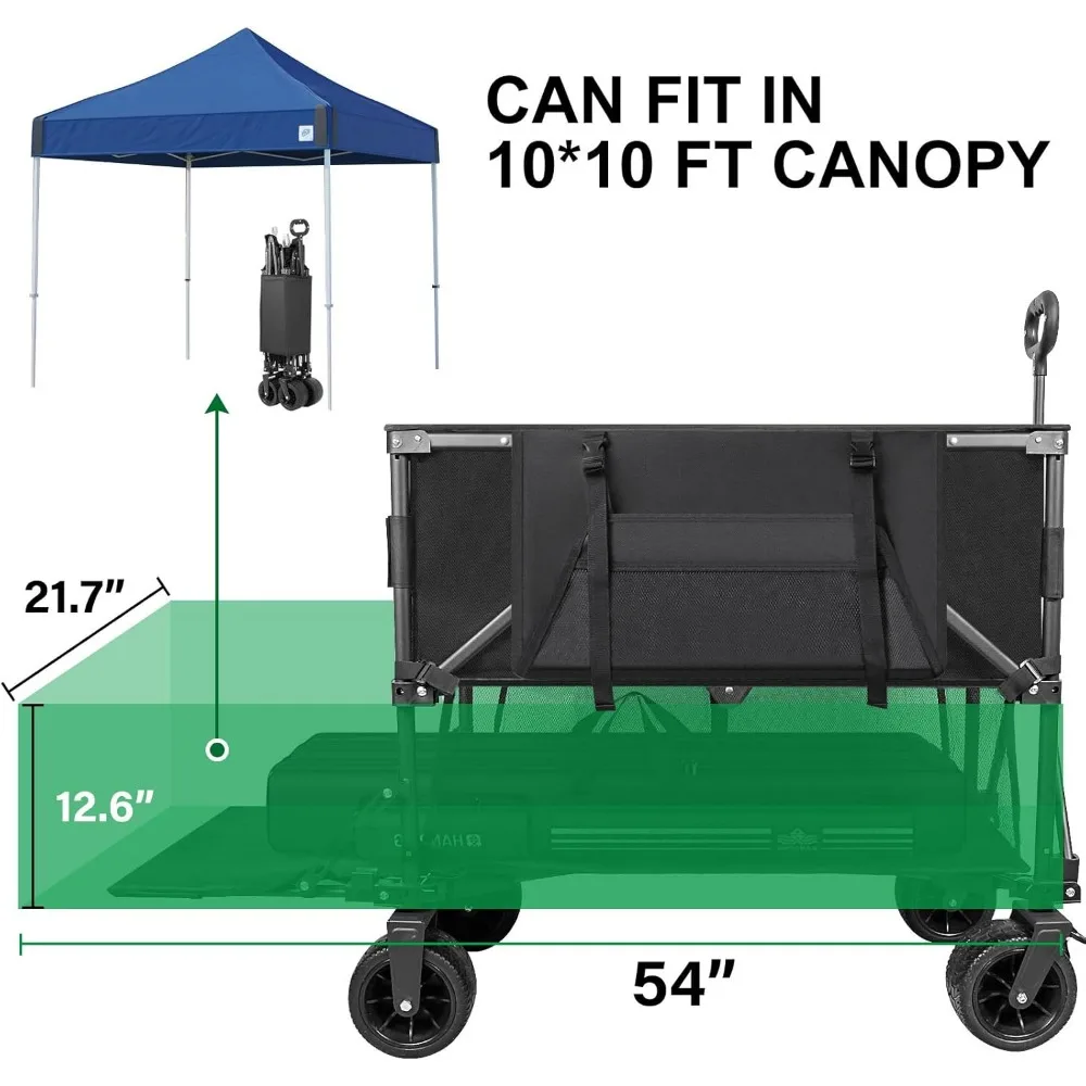 Collapsible 600lb Capacity 400L Sports Wagon with Large Wheels for Camping and Extended Utility Folding Cart