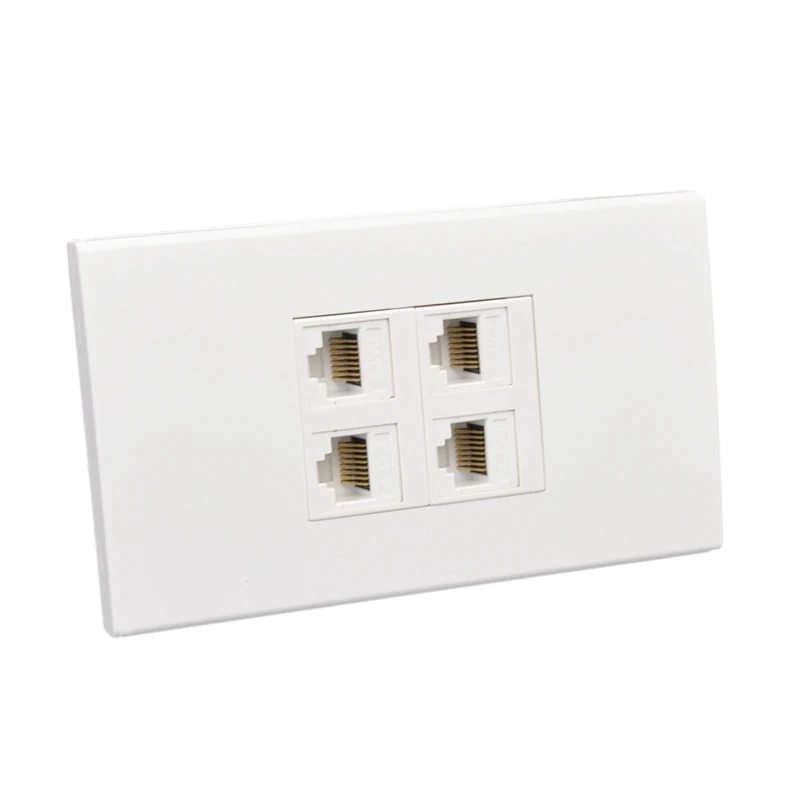 4 Ports CAT6 RJ45 Wall Panel Four Gangs CAT.6 Pass Through LAN Network Socket In US Standard Faceplate White Color