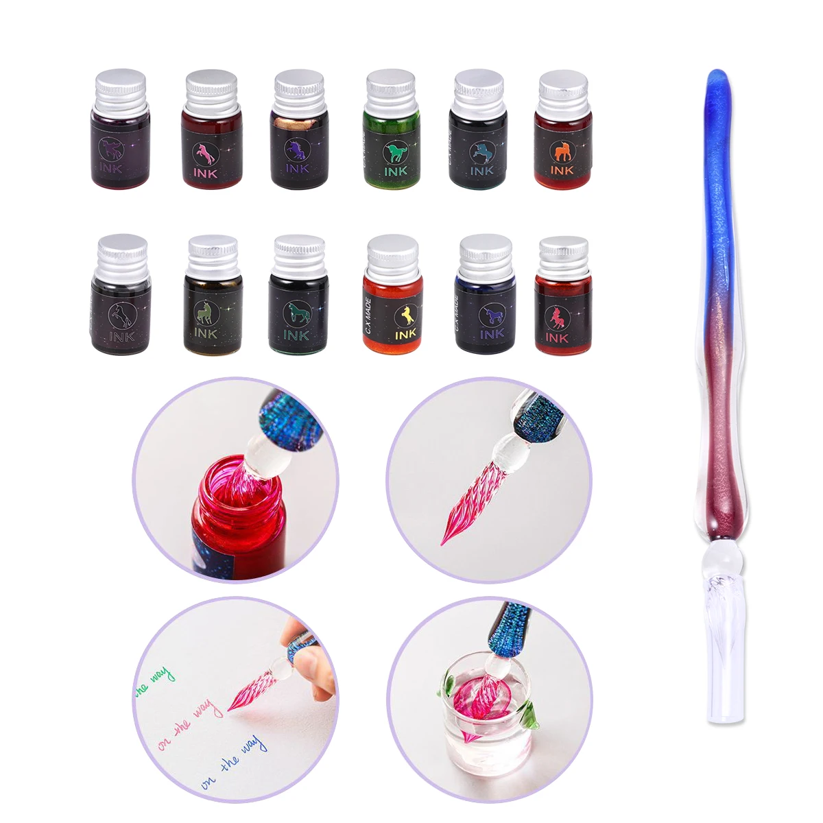 

Crystal Signature Pen Kit Glass Dip Set Unique Ink Gift Fashion Writing Tools Vintage Calligraphy Art Supplies H made