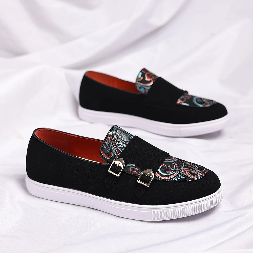 double monk strap shoe man suede classic corporate shoes man business loafers british formal shoes office dressing embroidery