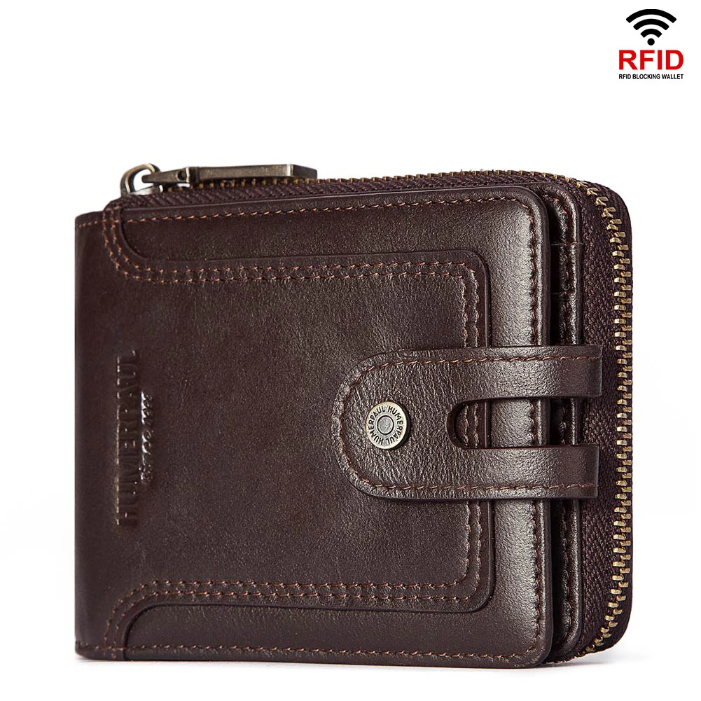 

Men's Wallet Genuine Leather Purse Rfid Coin Purse Short Male Card Holder Wallets Zipper Around Money Coin Purse For Male