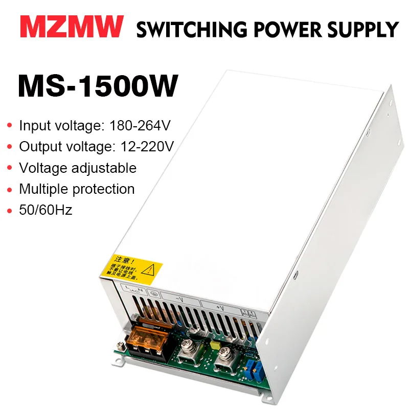 MZMW Switching Power Supply MS-1500W 180V-264V AC/DC 12V 15V 24V 36V 48v 60V 72V 80V 110V 150V 220V Voltage Adjustable SMPS