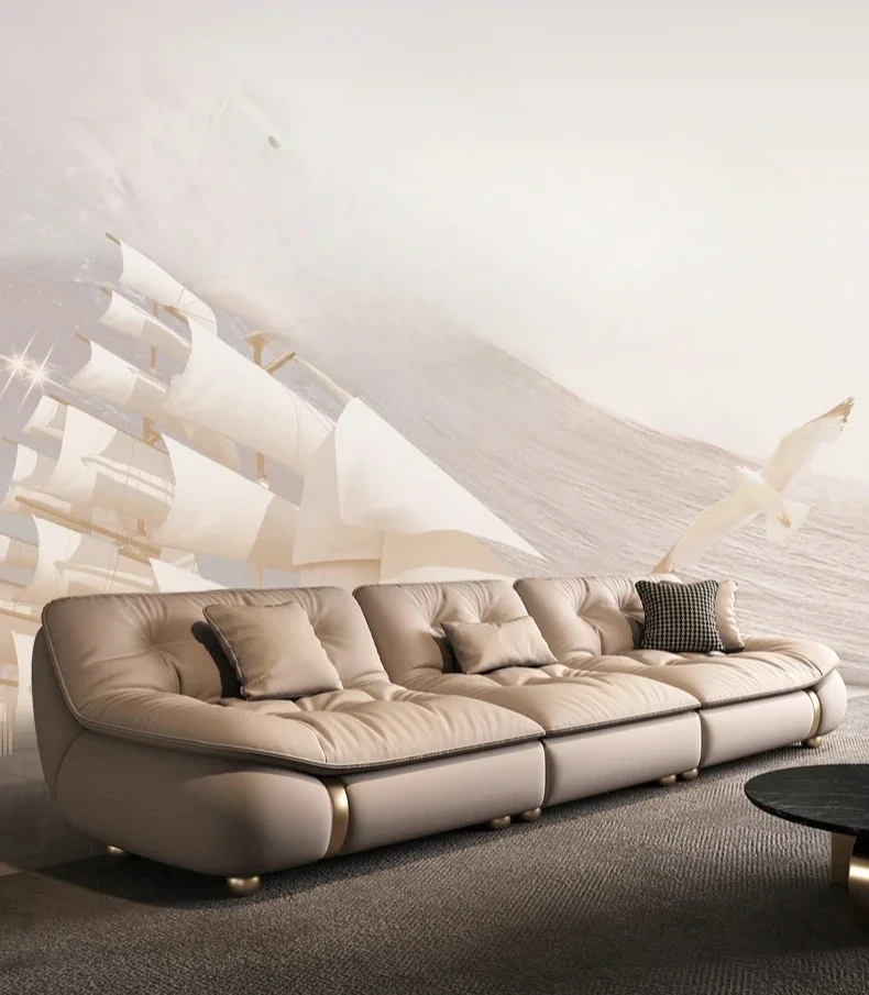 Modern sailing boat real first layer cowhide soft sofa horizontal living room not against the wall