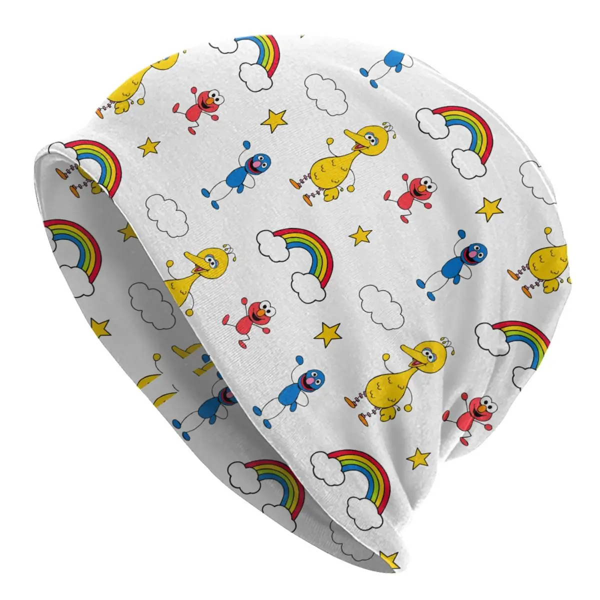 Sesame Street Pals Rainbow Doodley Pattern Cap Goth Adult Street Skullies Beanies Hats Spring Warm Head Wrap Bonnet Hats