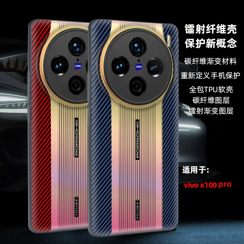 For VIVO X100 Pro Case Kevlar Stripe Racing Style Back Cover For VIVO X100 100Pro Shockproof Armor VIVOX100Pro Funda Shell