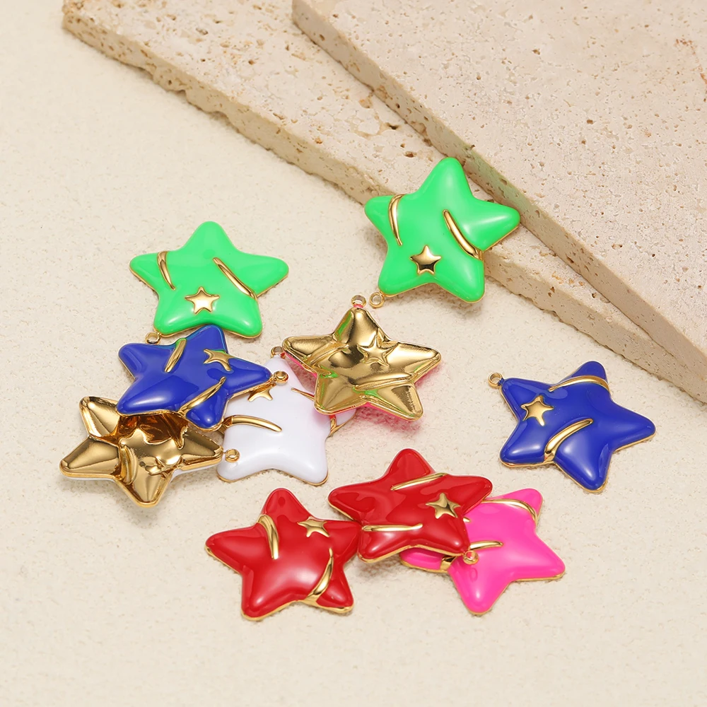 

5 шт. позолоченных подвесок из нержавеющей стали с эмалью в форме звезды для изготовления ювелирных изделий своими руками: браслетов, ожерелий, шармов, серег