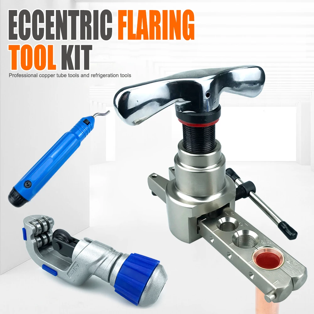 Eccentric Flaring Tool Kit Metric & Imperial 6 Hole Copper Tube Flaring Set with Pipe Cutter Deburrer for Air Condition Refriger