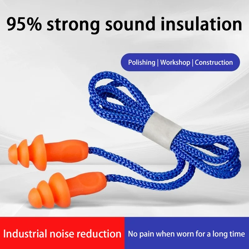 1/5/10 Pcs Silicone Corded Ear Plug Protector Reusable Hearing Protection Noise Reduction Safe Work Comfortable Earplugs Earmuff