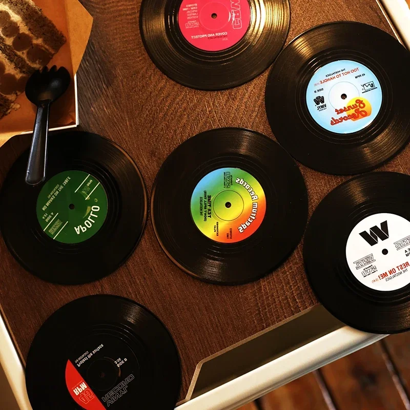 Unique Retro Record Disk Coasters Vinyl Mat for Drinks Novelty Music CD Player Holder Heat-resistant Non Slip Hot Drink Mug Pad