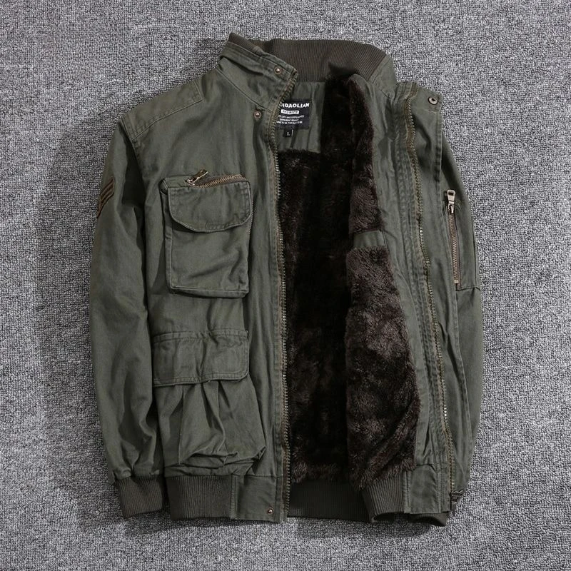 

Autumn and winter camouflage velvet multi-pocket military fan jacket men's casual multi-pocket velvet jacket pure cotton top