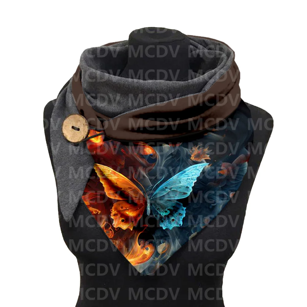 Butterfly 3D Printed Warm Fleece Casual Scarf And Shawl for Women Warm and comfortable Scarf