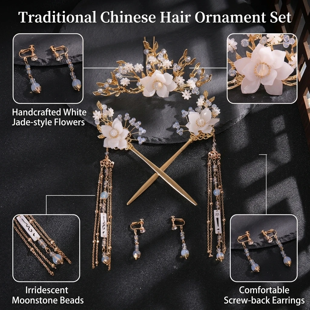 Hair Jewelry Decorative Hair Crown for Cosplay Stage Performance Retro Alloy Faux Pearl Hanfu Accessories Set Durable