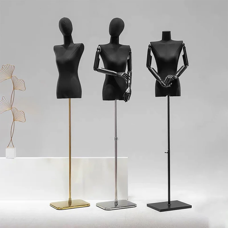black Sackcloth Straight shoulder women clothes mannequin Lady Small Chest Model upper-body Adjustable Height