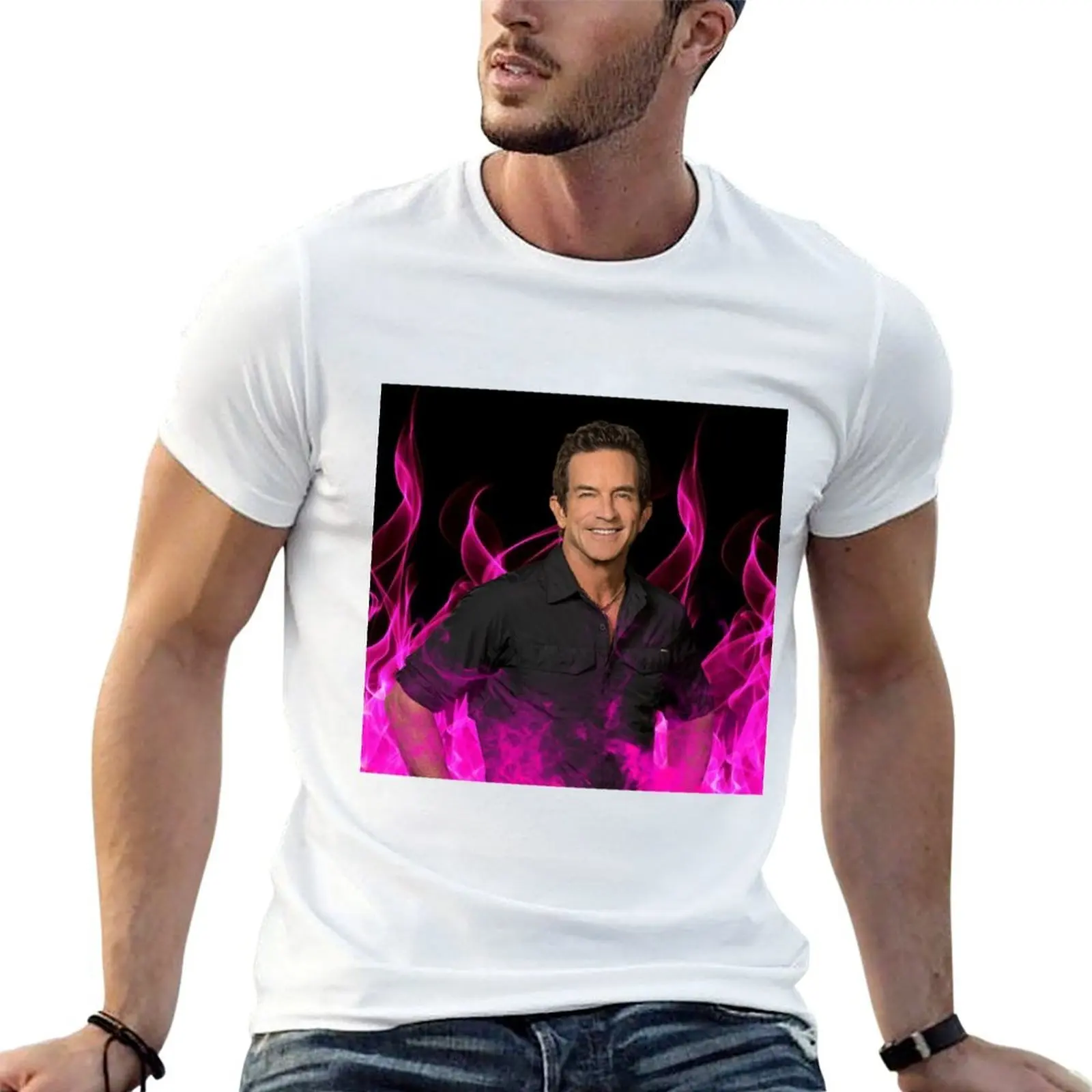 Футболка Jeff Probst Survivor Pink Fire Tapestry, футболка в стиле аниме, хлопковая футболка, 100% хлопковая мужская футболка, футболка с графическим рисунком