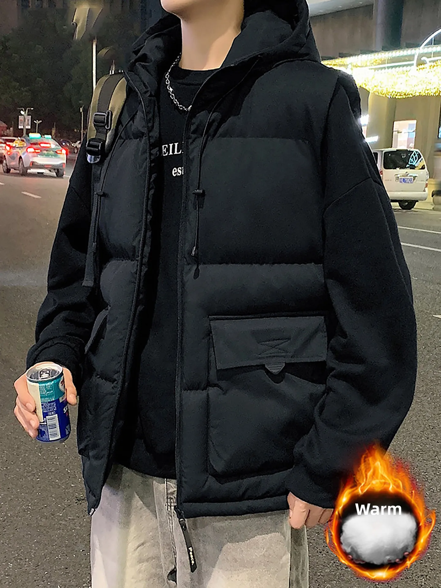 

Мужской хлопковый жилет-джат с капюшоном, универсальная верхняя одежда, теплая рабочая одежда, жилет, модное городское пальто, Long Sve