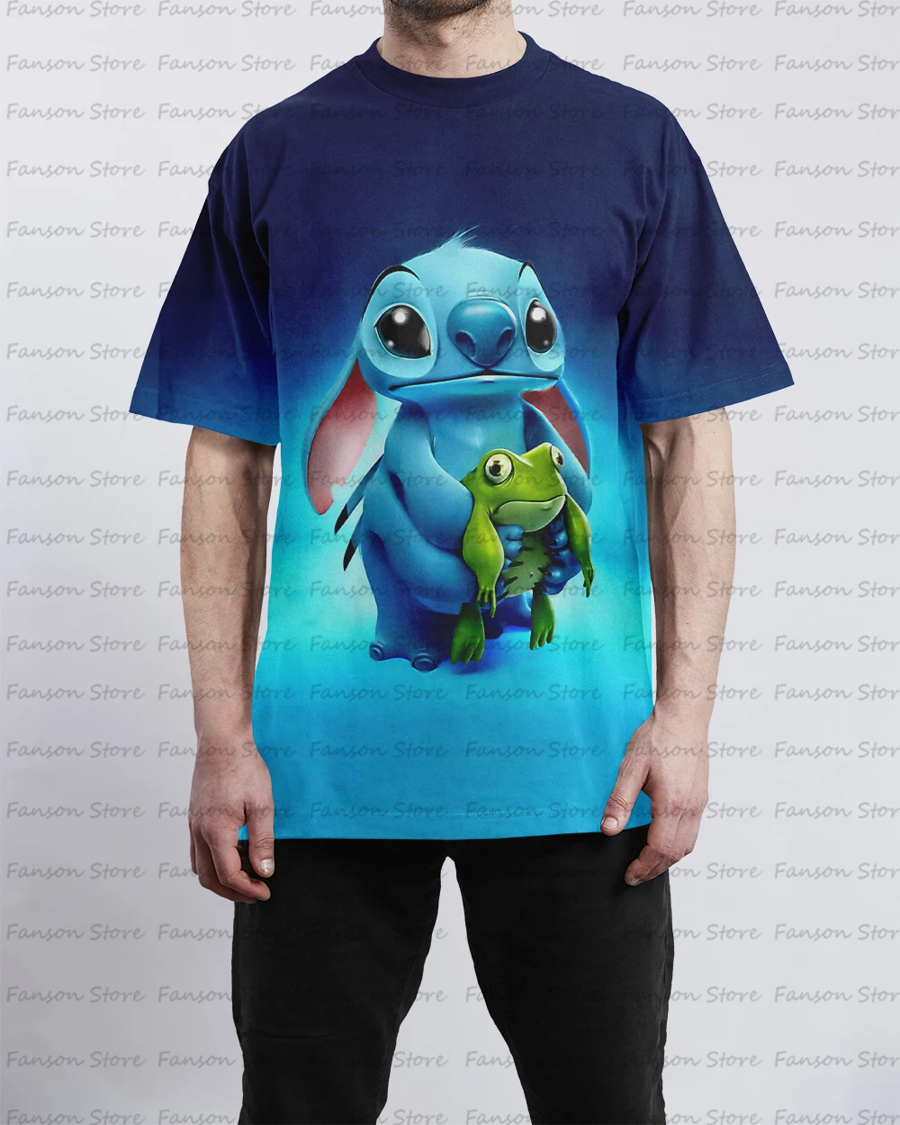 Lovely Lilo & Stitch 2024 Summer New Men's 3D Digital printing T-shirt couple Street fashion sports children Short sleeve Top