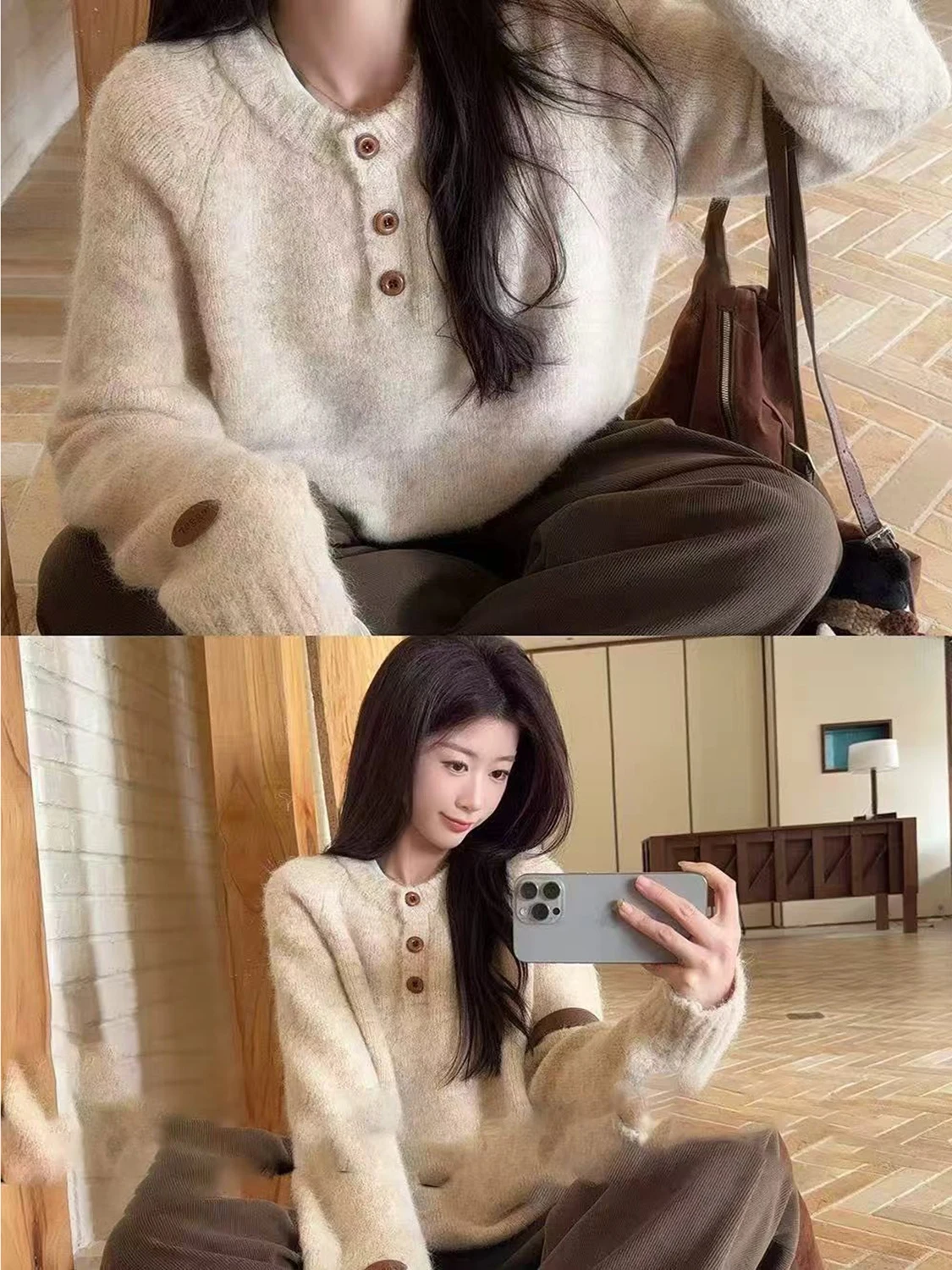 لينة مريحة زر حتى المرأة سترة فضفاضة كسول تنوعا تريكو الخريف الشتاء أعلى تخفيف Sle Thi سترة دافئة منفوش #5