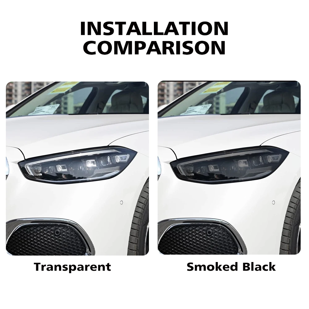 For Mercedes Benz S Class Maybach W223 W222 Car Headlight Protective Film Pre Cut TPU PPF Smoke Black Anti-Scratch Vinyl Wrap