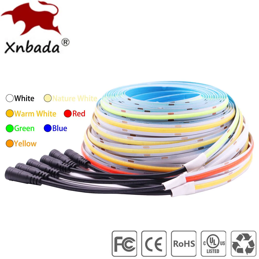 FOB COB LED Strip 480LEDs/m 528LEDs/m Soft Flexible Light Bar Warm Cold White for Decor Lighting 3000K 4000K 6000K DC12V/24V