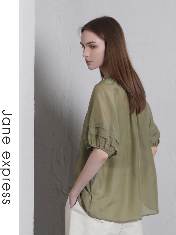 

Повседневная рубашка Jane Expr с коротким рукавом, универсальная, летняя новинка, свободный крой, однотонная, на пуговицах, из смесового хлопка