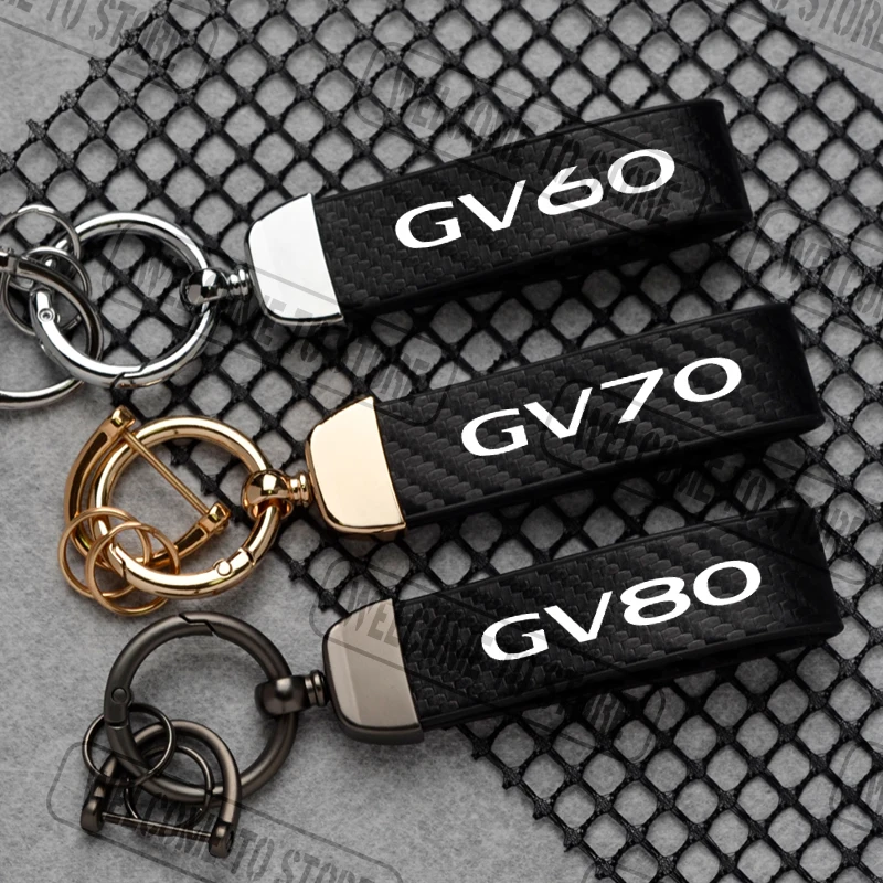 

For Hyundai Genesis GV80 GV70 GV60 SUV EV BH Coupe LOGO Carbon Fiber Leather Car Keychain Horseshoe Buckle Jewelry Accessories