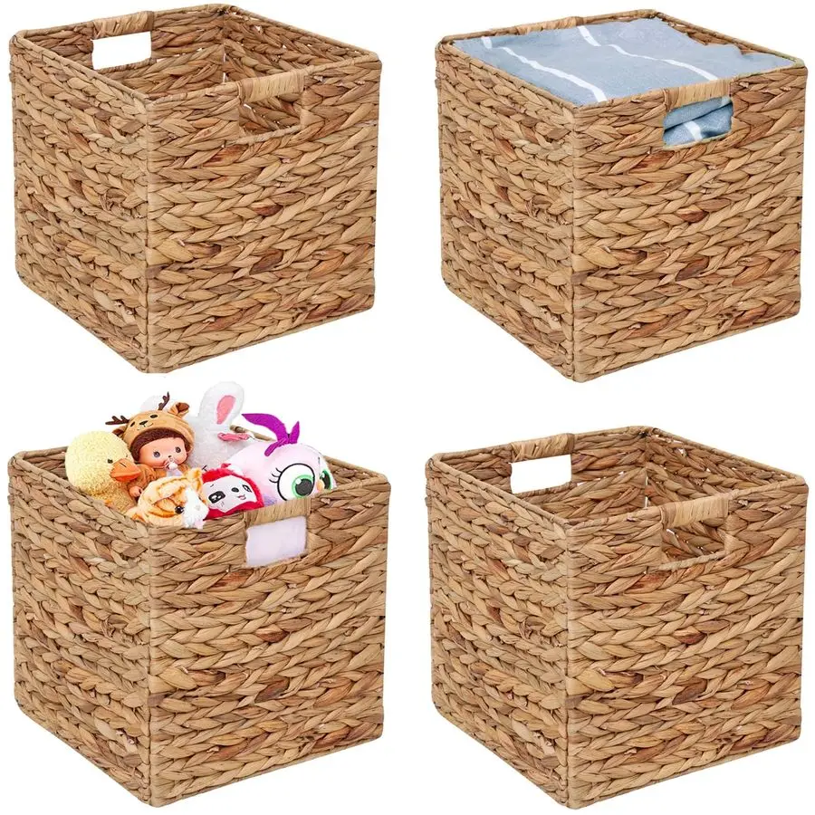 

Baskets 11x11inch Cube Baskets 4 pcs Baskets,Foldable Handwoven Water Hyacinth Laundry Organizer,Cube Storage Baskets