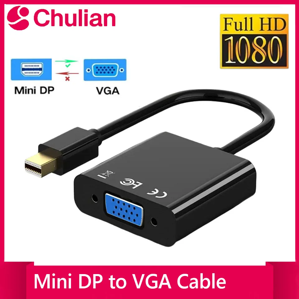 Mini DP to VGA Cable Adapter 1080p Mini Thunderbolt Converter DisplayPort to VGA Converter for HDTV MacBook Air Pro