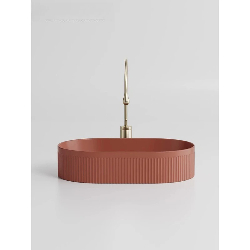 European colored countertop basin for bathroom balcony Brick red ceramic integrated washbasin, single basin