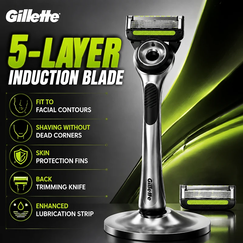 gillette-glb504jg-shaver-anti-slip-handle-5-layer-blade-men's-shaver-with-trimmer-lubrication-strip-easy-to-clean-manual-razor