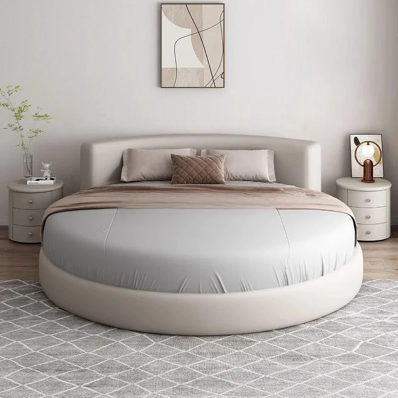 

Beige Normal Double Bed Decoration Elegant Cheap Wooden Circle Double Bed Adults Modern Cama Matrimonial Furniture For Home
