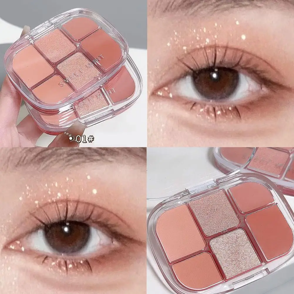 Sei colori rosa opaco palette di ombretti glitter opaco illumina crema fard occhi bassi baco da seta trucco quotidiano sdraiato saturo Z8E0