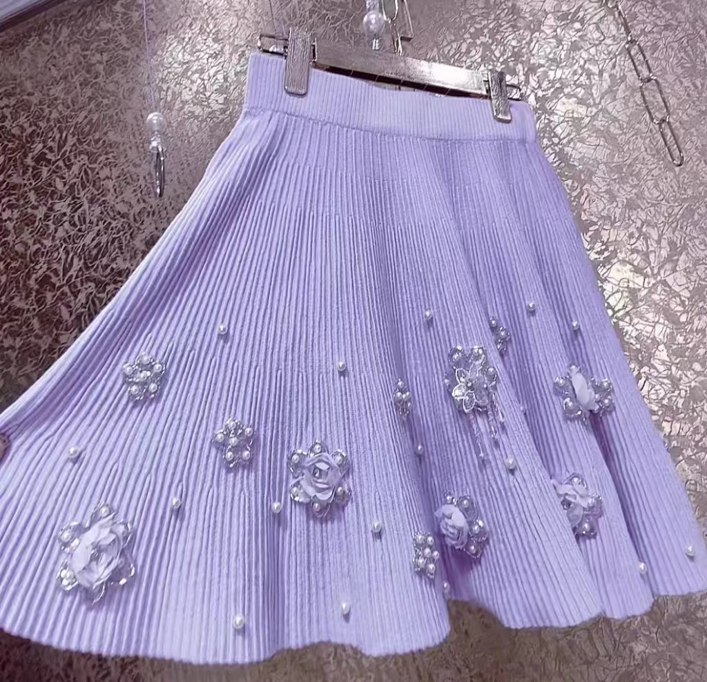 New In Autumn Winter High-end Thick Pleated Skirt For Women Purple Short Mini Faldas Japan Korean Popular Half Skirts Clothes