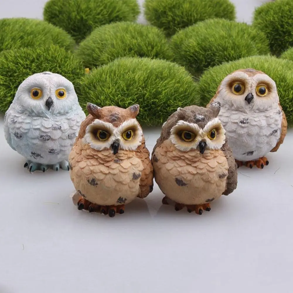 1PC Moss Terrarium Decor Cute Owls Animal Resin Miniatures Figurine Craft Bonsai Pots Home Fairy Garden Ornament Decoration