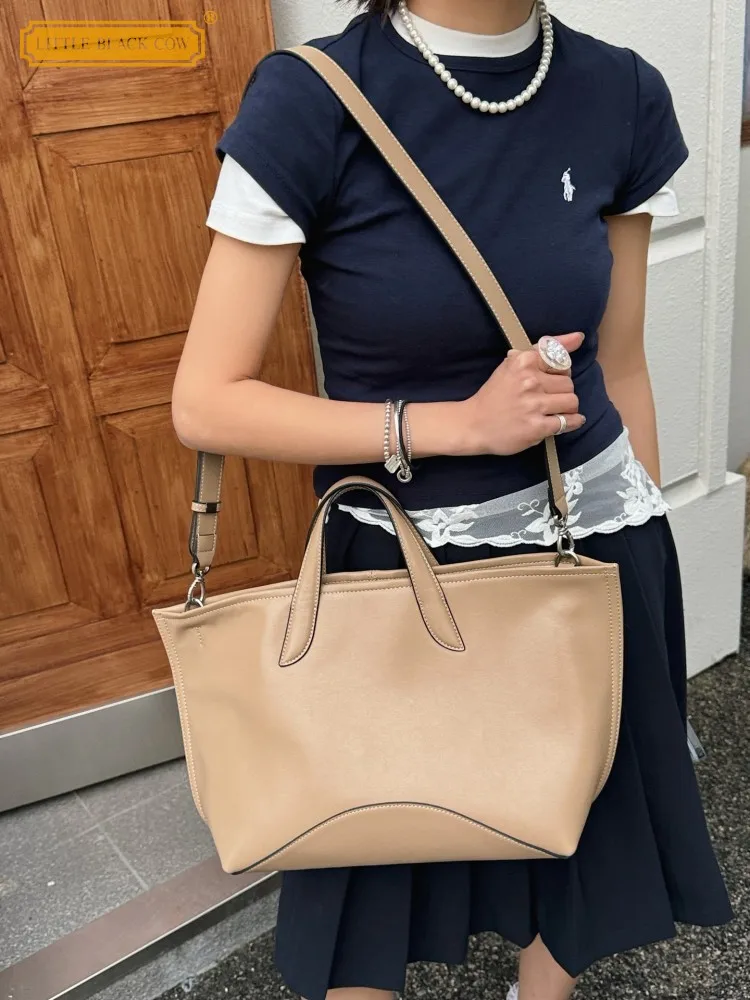 

New Women Large Capacity Daily Casual Office Ladies Split Leather Handbag Zipper Fashion Single Shoulder Crossbody Underarm Bag