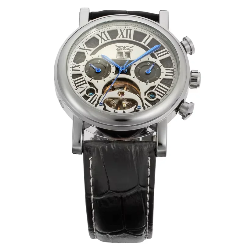JARAGAR Men's and women's Watch Flywheel Roman Digital scale Mechanical Watch Calendar Belt Wrist watch Black and white pattern
