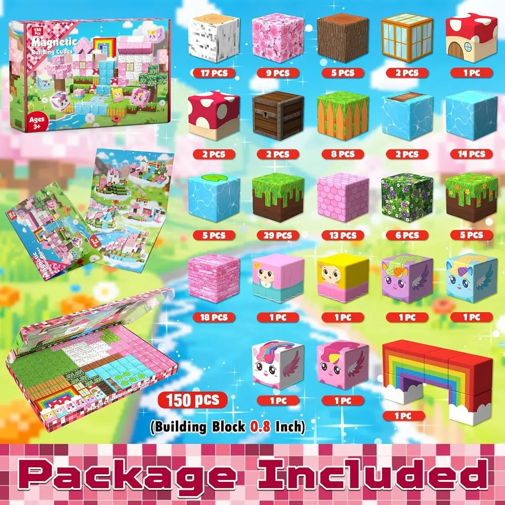 Unicorn Themed Magnetic Building Blocks - 150-Piece Educational STEM Toy for Kids, Strong Magnets, Sensory Play, Ideal Gift for