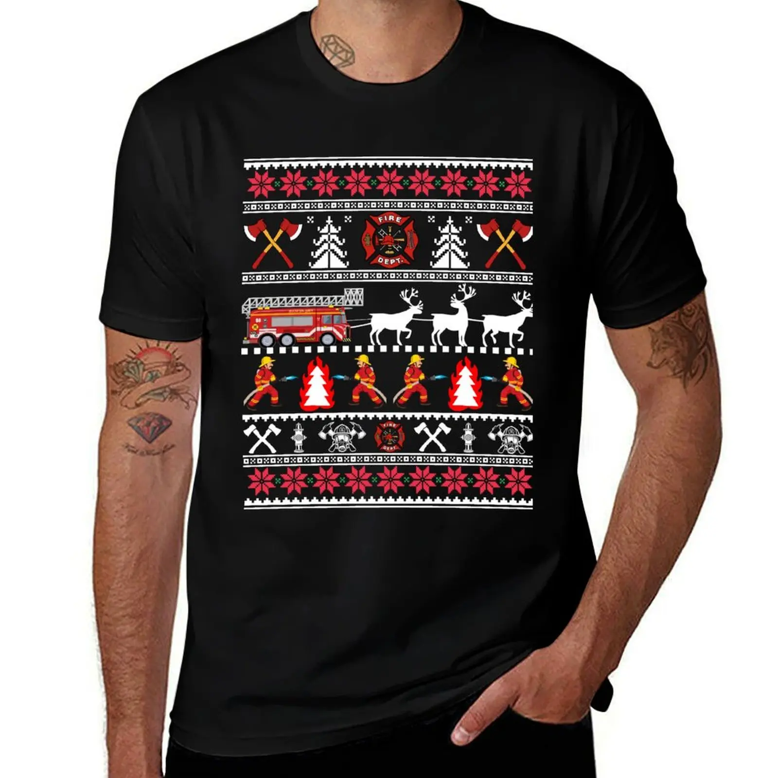 Firefighter Ugly Christmas Sweater - Fireman Fire Department Christmas Shirt T-Shirt funny t shirts man T-Shirt