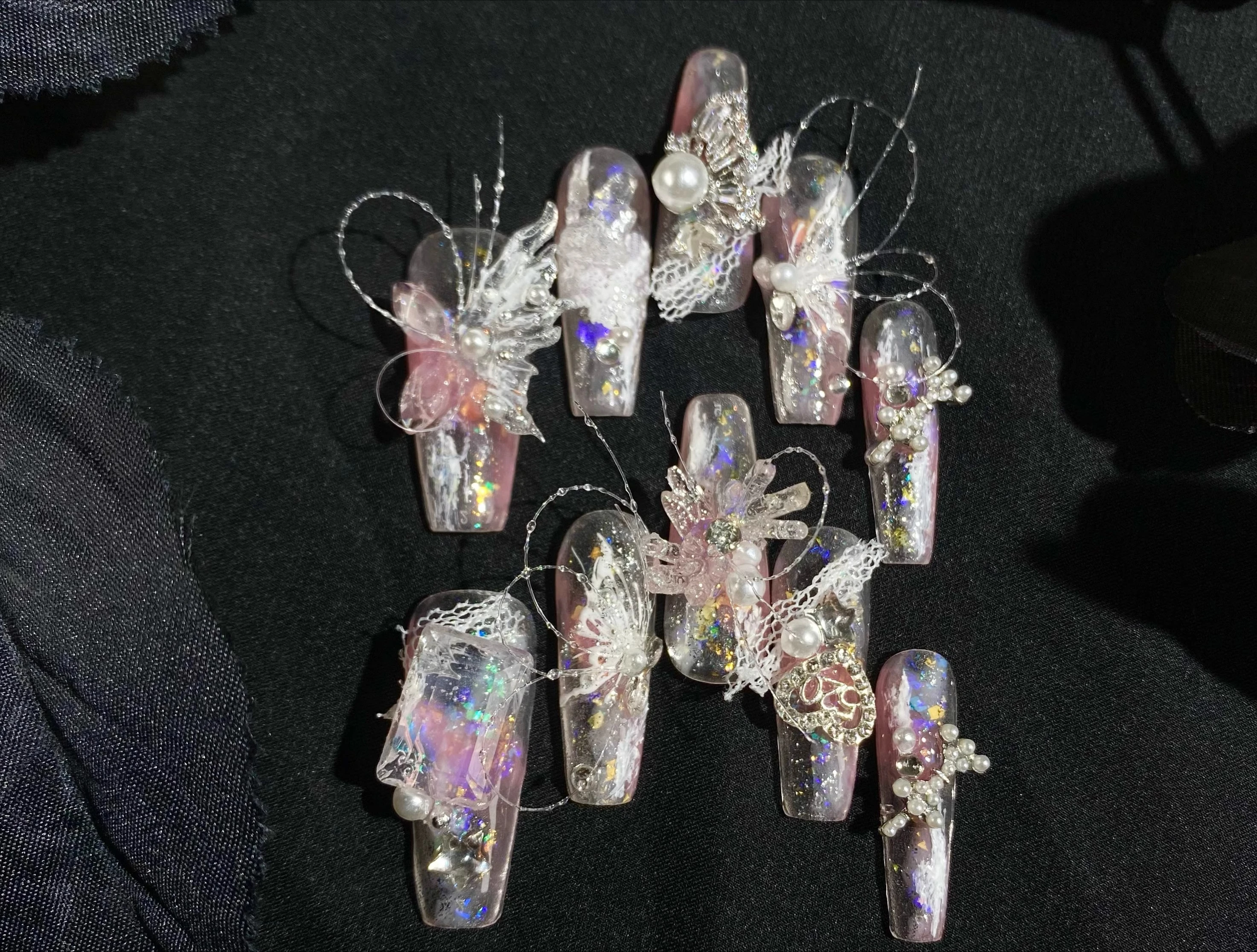 

Hand-worn Nail Removable Powder Butterfly B Swim Fishing Line Temperament Nail Art Piece Custom Products