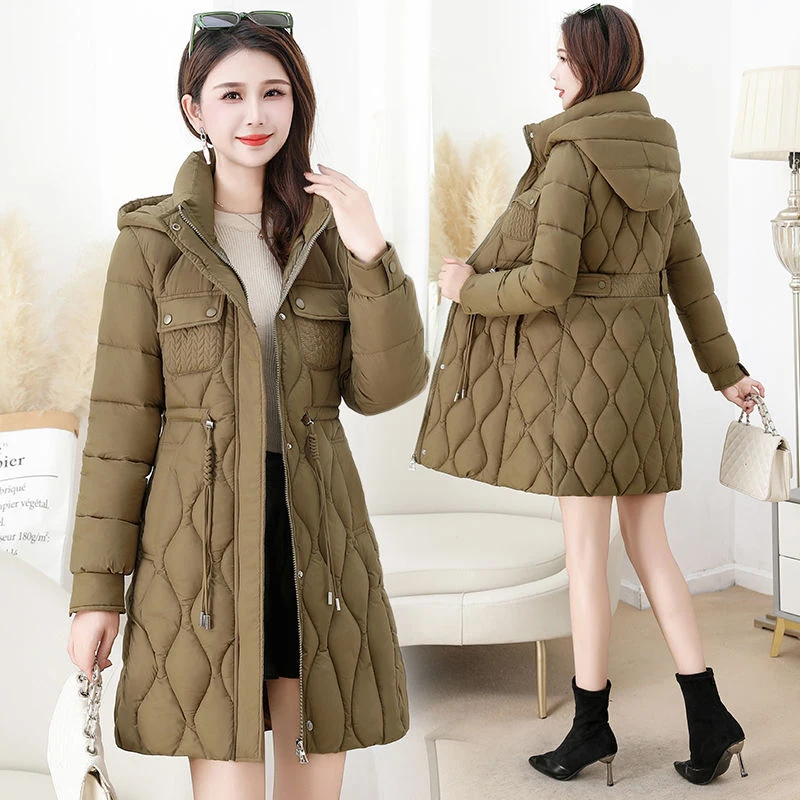 Women\'s High-Grade Down Cotton Coat, Long Thick Warm Padded Jacket, Large Size Female Hooded Parker Overcoat, Autumn, Winter, Ne