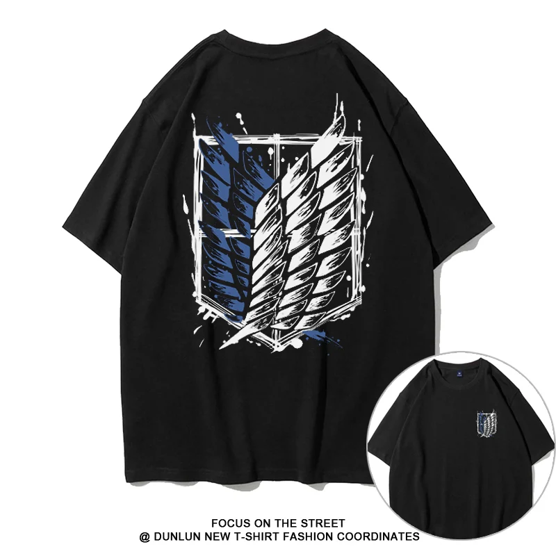 Summer Wings of Liberty Herren-T-Shirt, bedruckt, Anime Attack on Titan, peripheres, kurzärmliges Teen-Shirt, 100 % reine Baumwolle, trendig – Detail 3