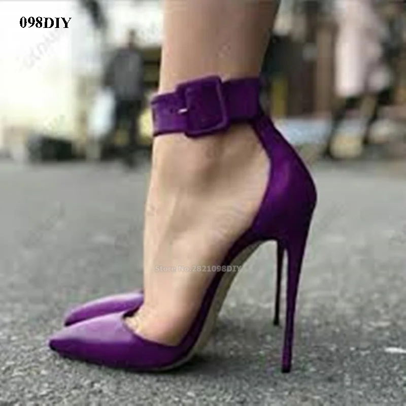 

Pointed Toe Stiletto Heeled Pumps Ankle Strap Buckles Thin High Heel Wedding Party Shoes Woman Pointed Toe Dress Shoes