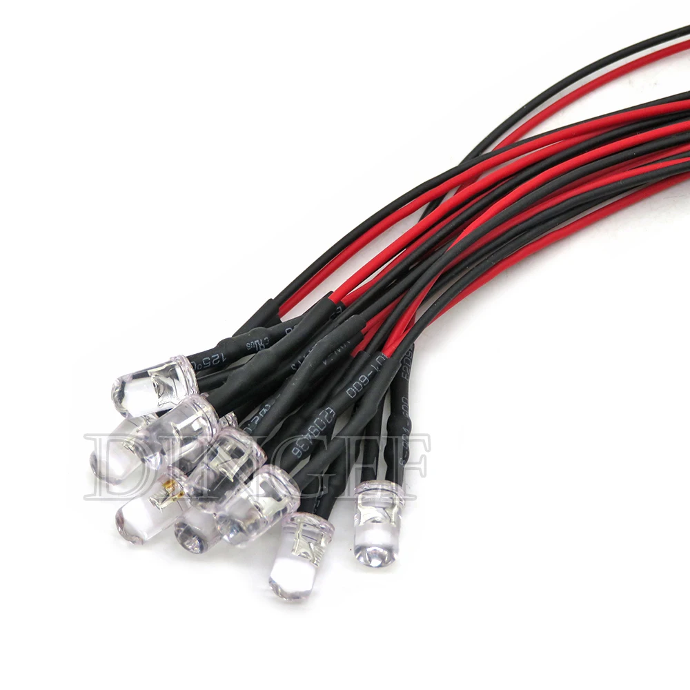 10PCS Pre Wired 5mm LED Light Lamp Bulb Prewired Emitting Diodes For DIY Home Decoration DC3V-6V 12V 24V Transparent
