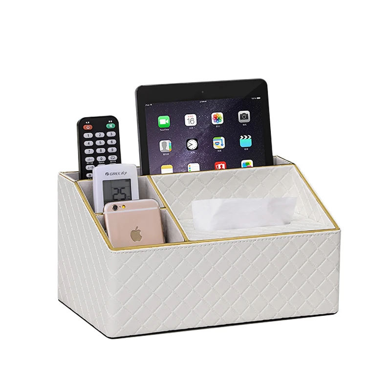 

PU Leather Multifunctional Tissue Storage Box, Desktop Remote Control Storage Rack