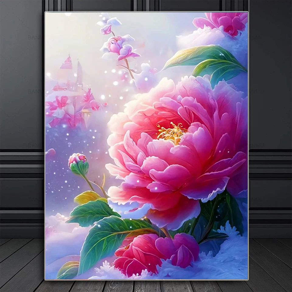 DIY Diamond Painting New 2024 Pink Peony Snow Landscape Full Diamond Mosaic Cross Stitch Kit Flowers Embroidery Home Decor