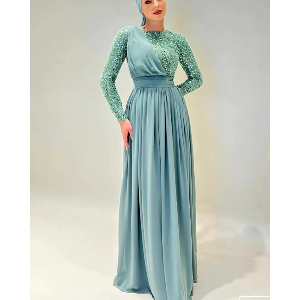 Luxury Elegant Long Sleeved Evening Dress Fashion A-Line Ankle Length Formal Occasion Party Prom Custom Gowns