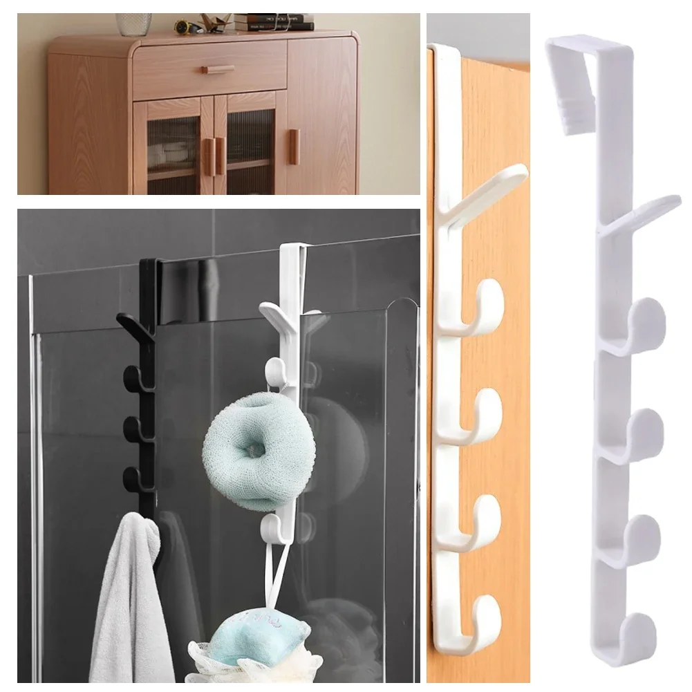 Household Cabinet Closet Hook Multifunctional Five-Segment Hooks Free Punching Over The Door Hanger Plastic Bathroom Accessories