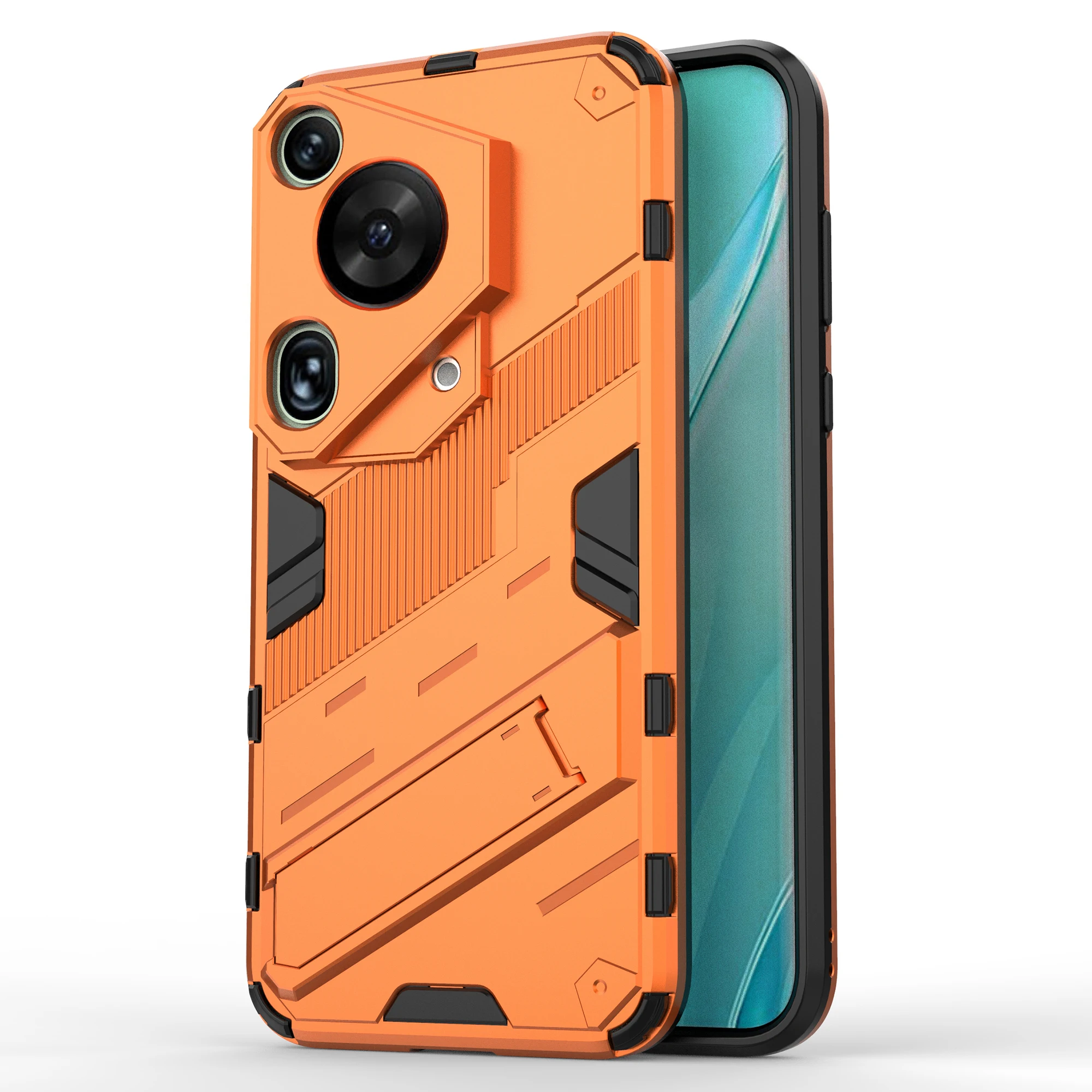 

For Huawei Pura 70 Ultra Case PC+TPU Drop-proof Phone Cover with Folding Kickstand - Orange